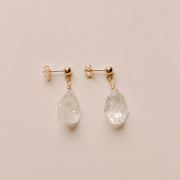 Raw Clear Quartz Stud Earrings