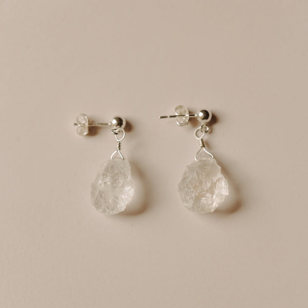 Raw Clear Quartz Stud Earrings