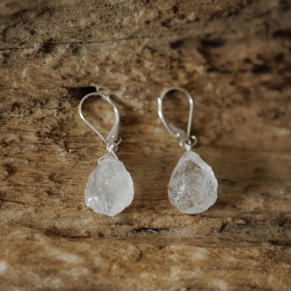 Raw Clear Quartz Leverback Earrings