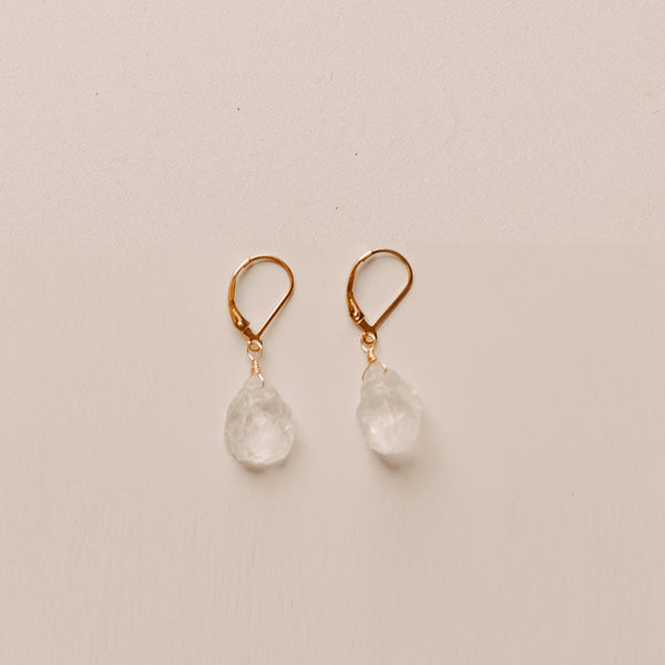 Raw Clear Quartz Leverback Earrings